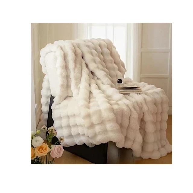 DREAMLANDING Faux Rabbit Fur Luxury Plush Sherpa Throw Blanket  