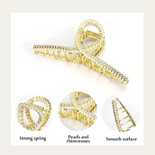 Metal Hair Claw with Pearls and Rhinestone