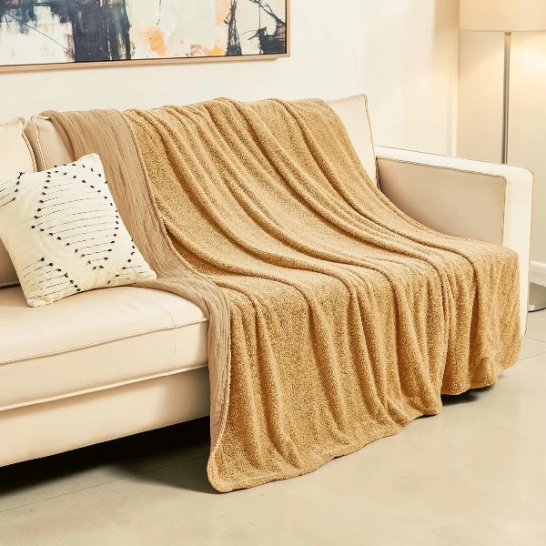Cotton Muslin & Knitted Fleece Throw Blanket Soft Lightweight Cosy For Sofa Bed