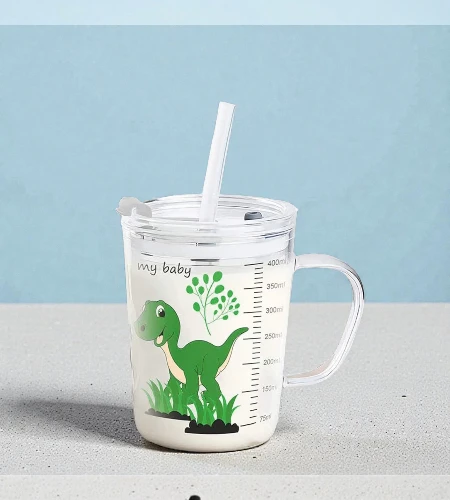 Straw Cup with Lid 400ml Transparent Glass Mug – Microwave Safe