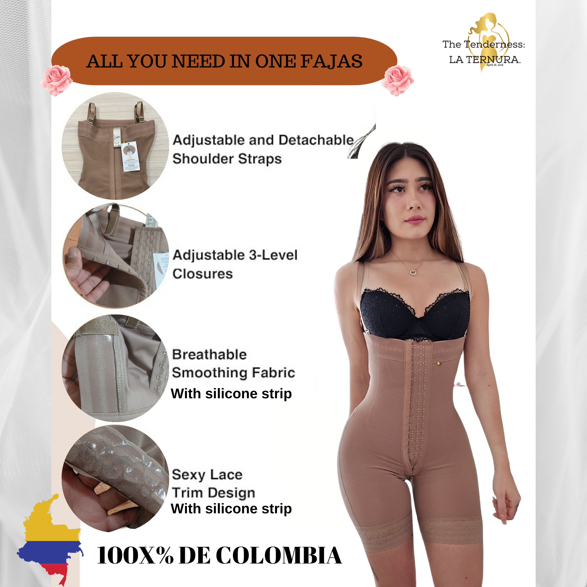 Fajas Colombianas Shapewear for Women Tummy Control Postpartum Body Shaper Butt Lifting Bodysuit Strapless