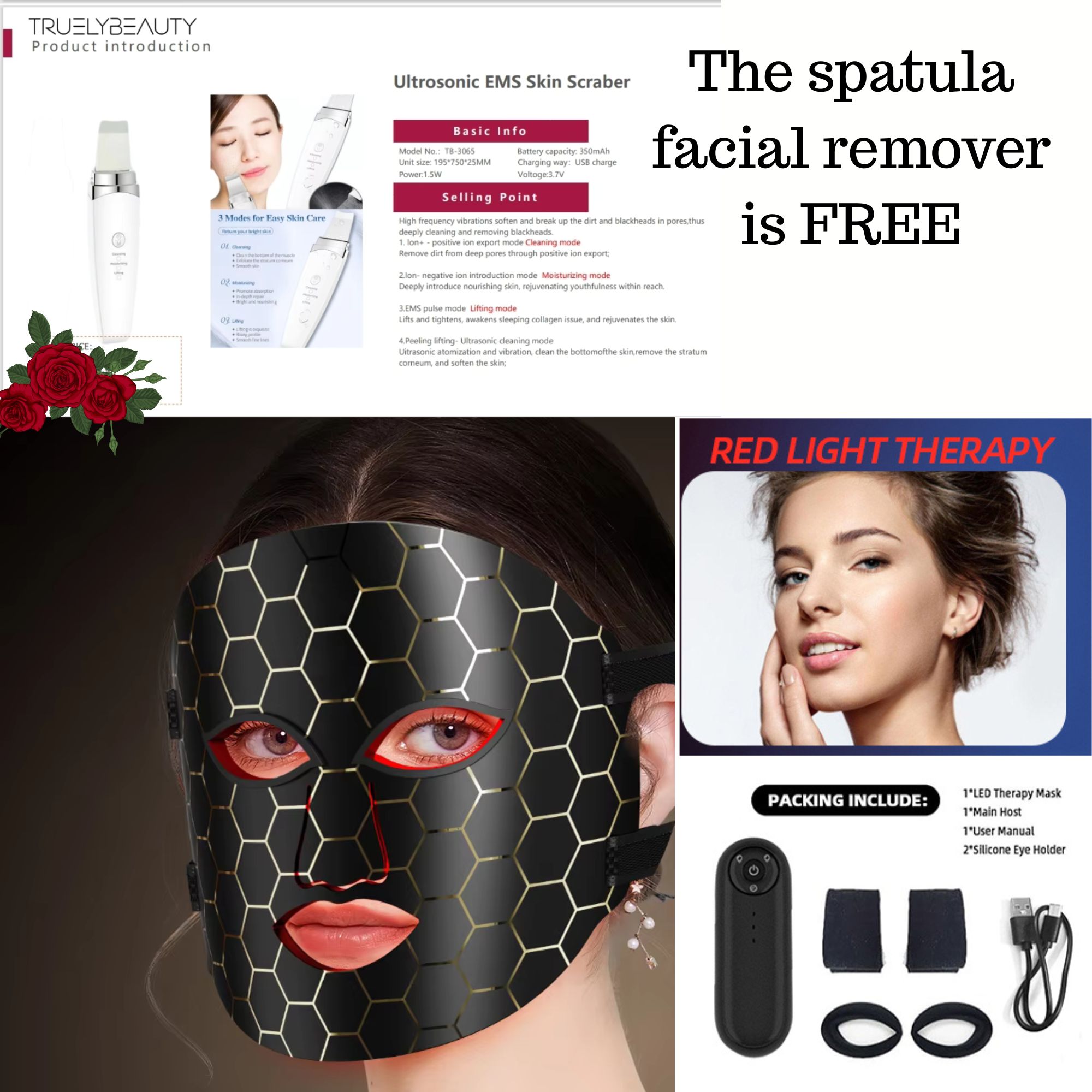 Máscara facial con terapia de luz LED, terapia de luz roja para cara, 7-1 colores LED máscara facial para el cuidado de la piel, color negro