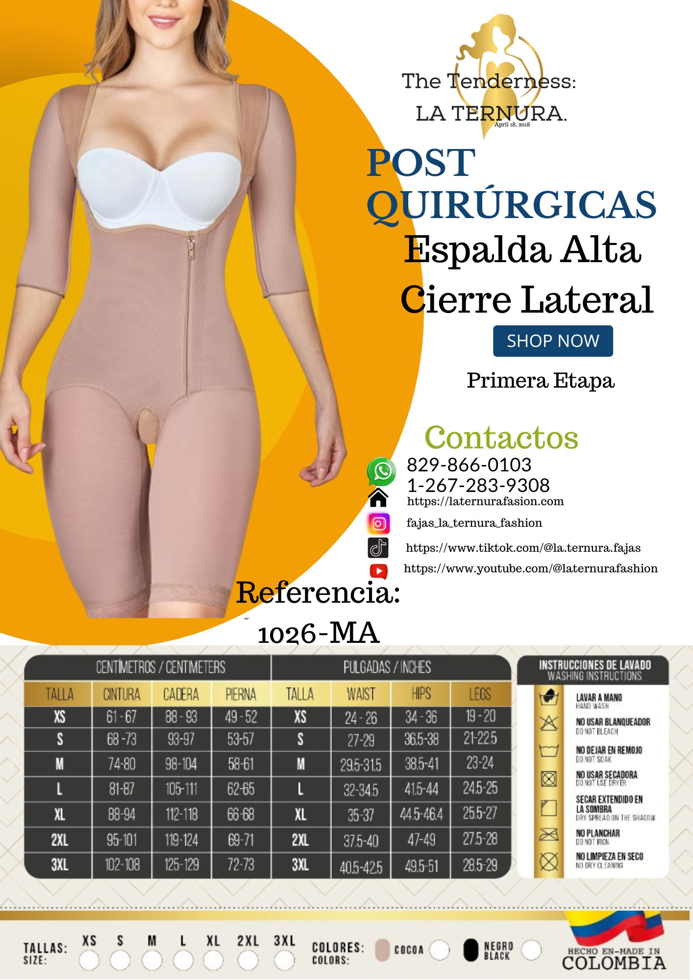 FAJA COLOMBIANA LA TERNURA FASHION Con Mangas Cierre Lateral