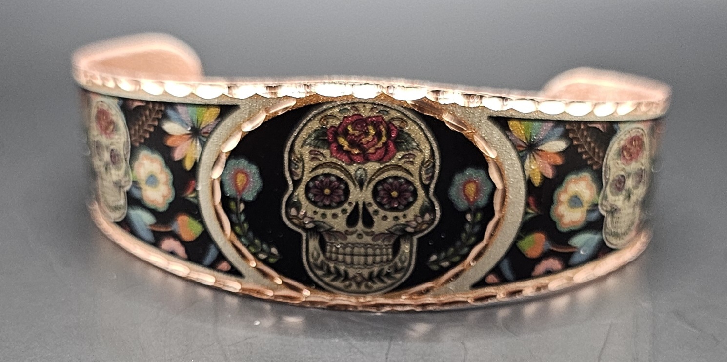 Handcrafted Sugar Skull  Copper Bangle
