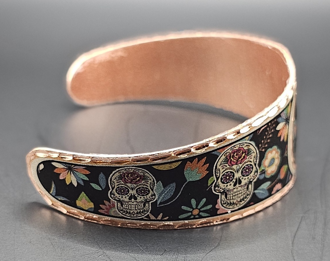 Handcrafted Sugar Skull  Copper Bangle