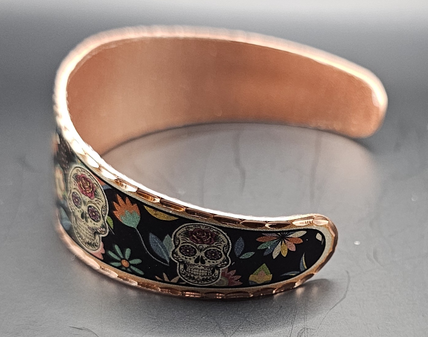Handcrafted Sugar Skull  Copper Bangle