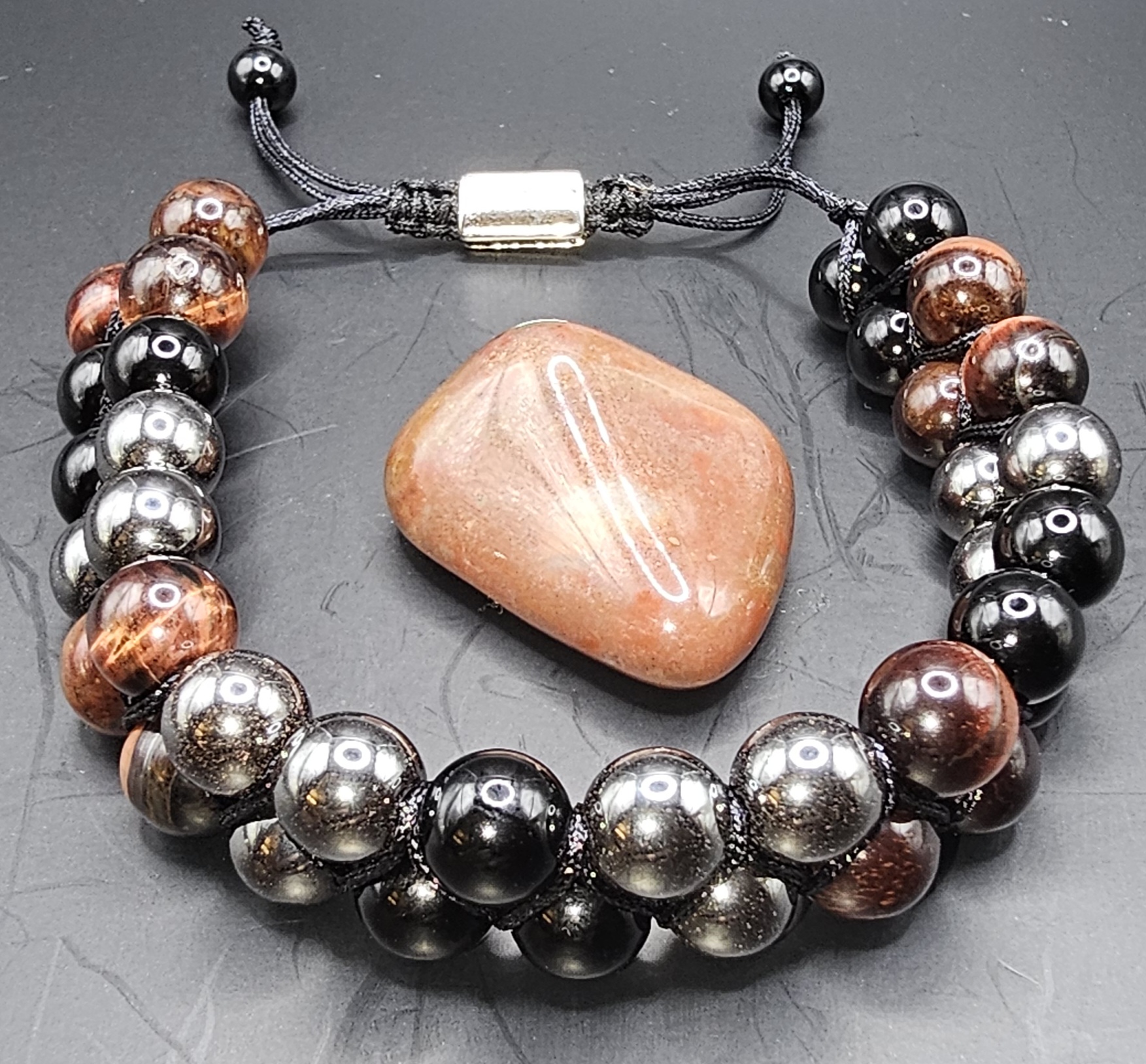 Red Tigers eye, Black onyx & Hematite Bead Bracelet