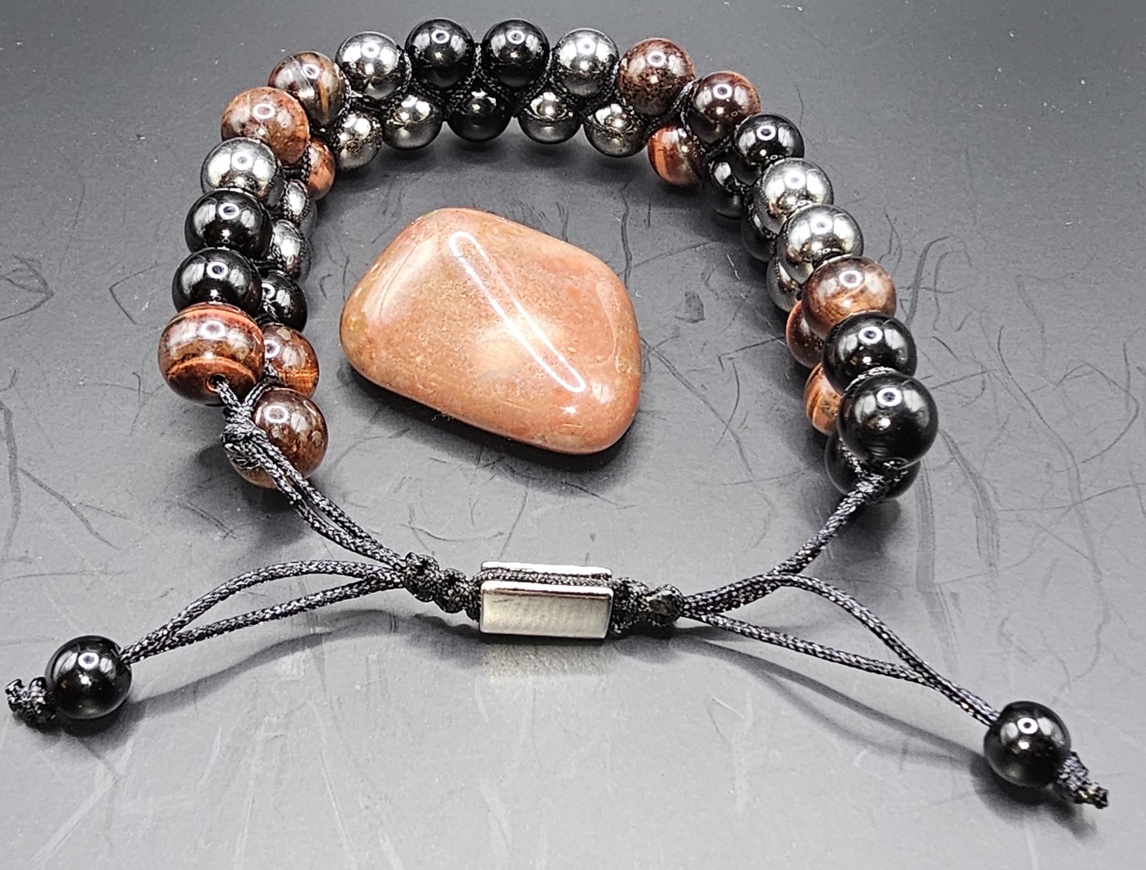 Red Tigers eye, Black onyx & Hematite Bead Bracelet