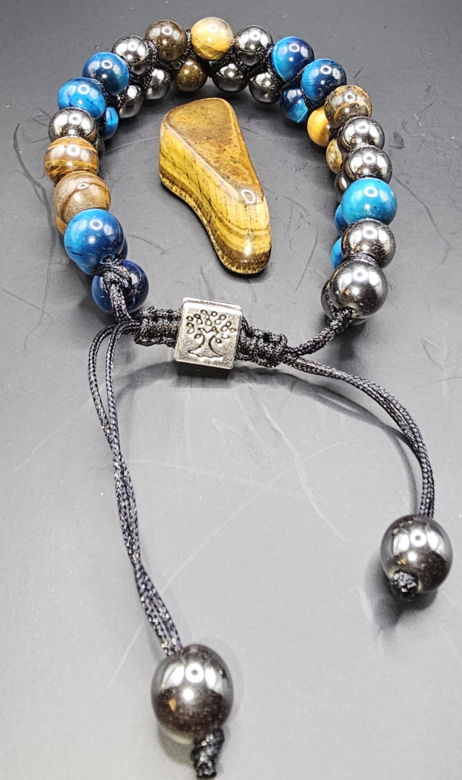 Handcrafted Lapis Lazuli, tigers eye and Hematite Beaded Bracelet