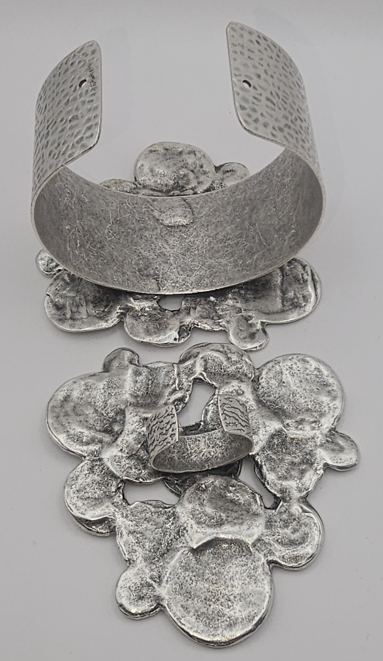 Abstract circle coin statement bracelet and ring set