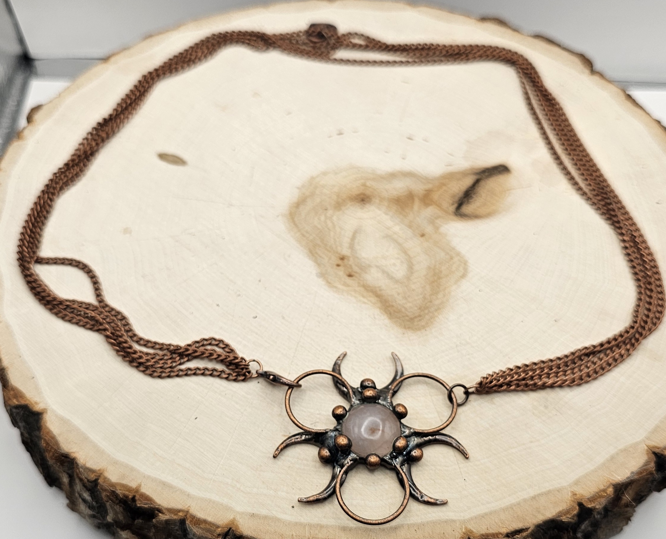 Vintage Bronze Rose Quartz Pendant Necklace