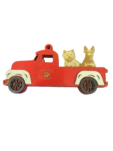 Two Dog Breed Insert Vintage Truck Ornament