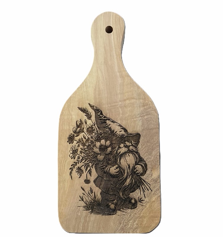 Wooden Cutting Board with Gnome Engraving