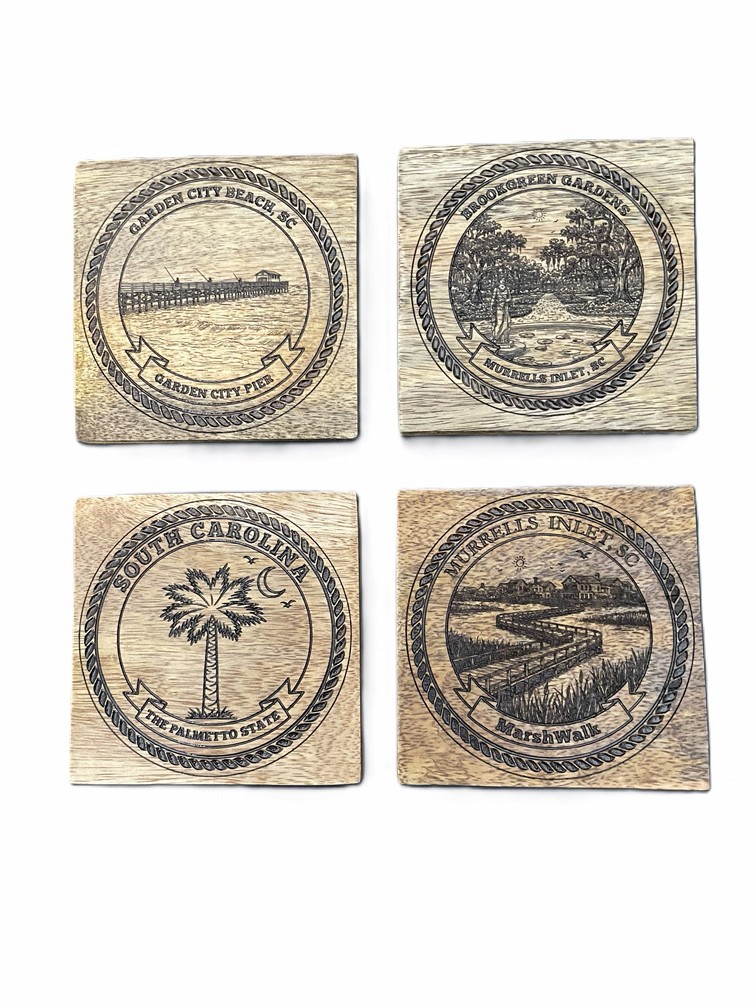 South Carolina Engraved Wooden Coaster Set