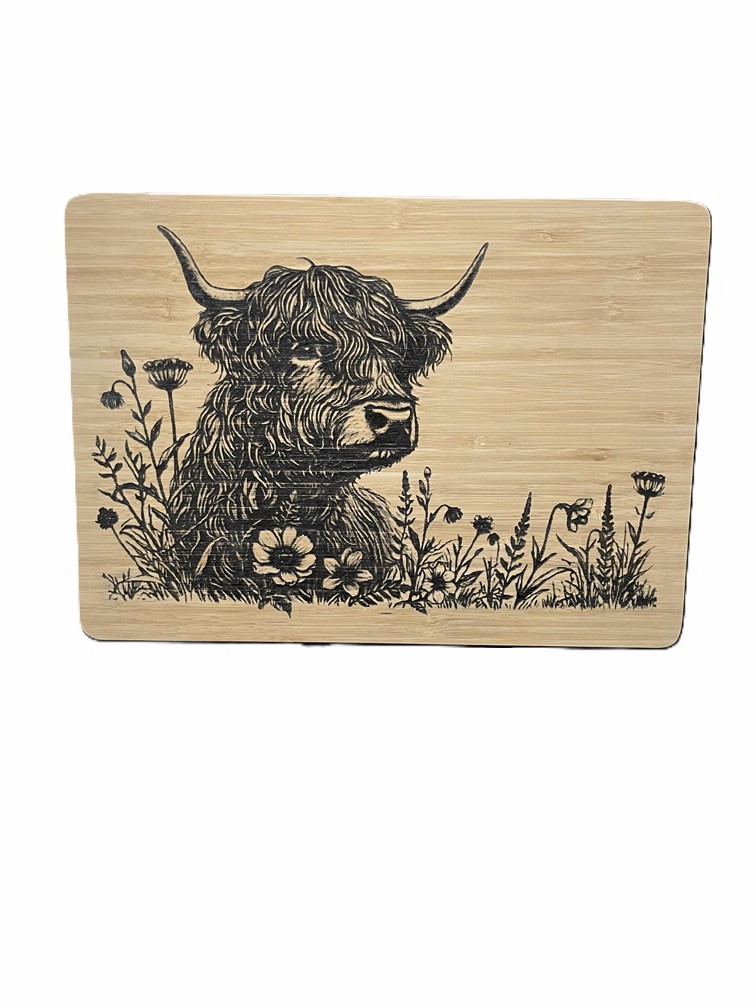 Highland Cow Engraved Bamboo Cutting Board