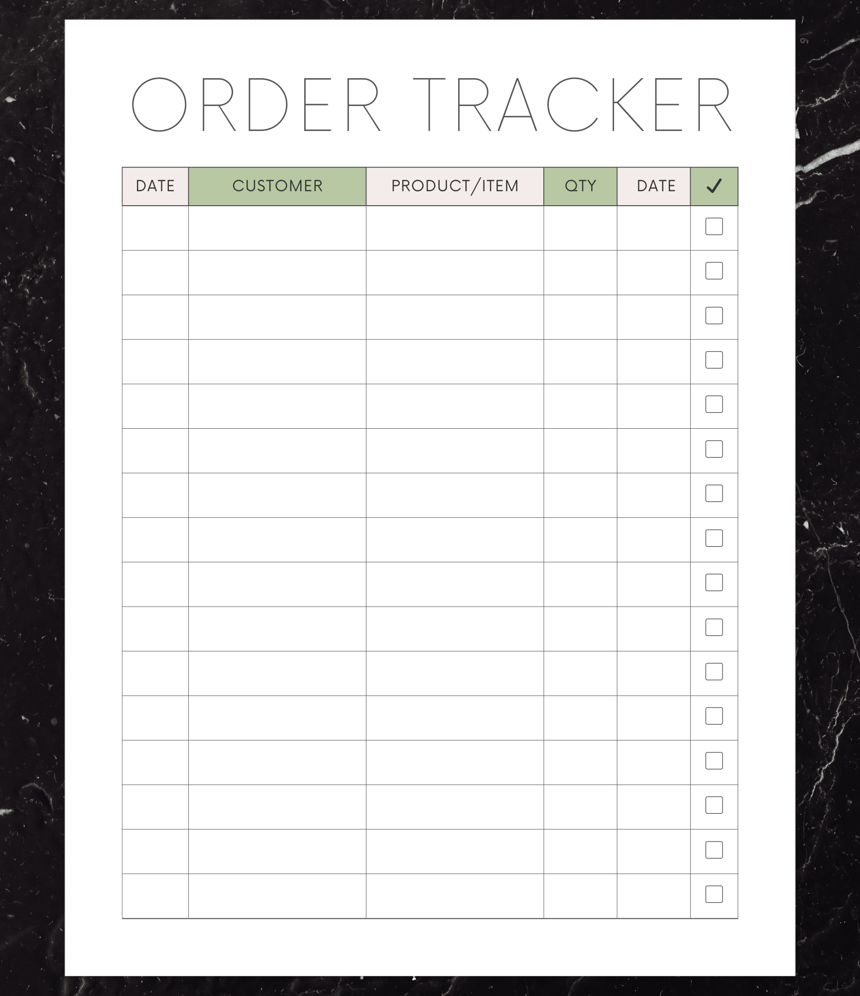 Order Tracking Sheets 