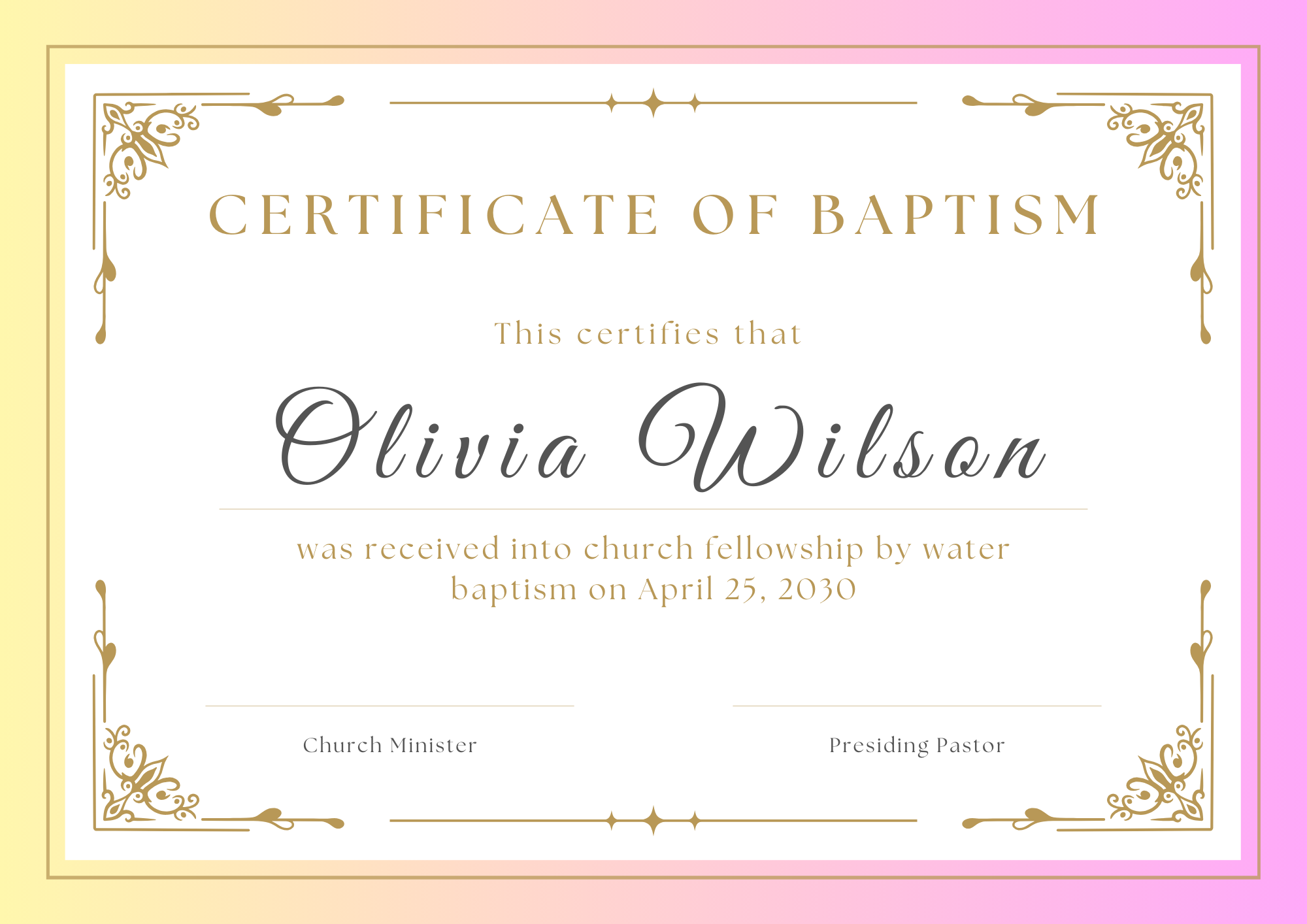 Baptism Certificate - Digital Template