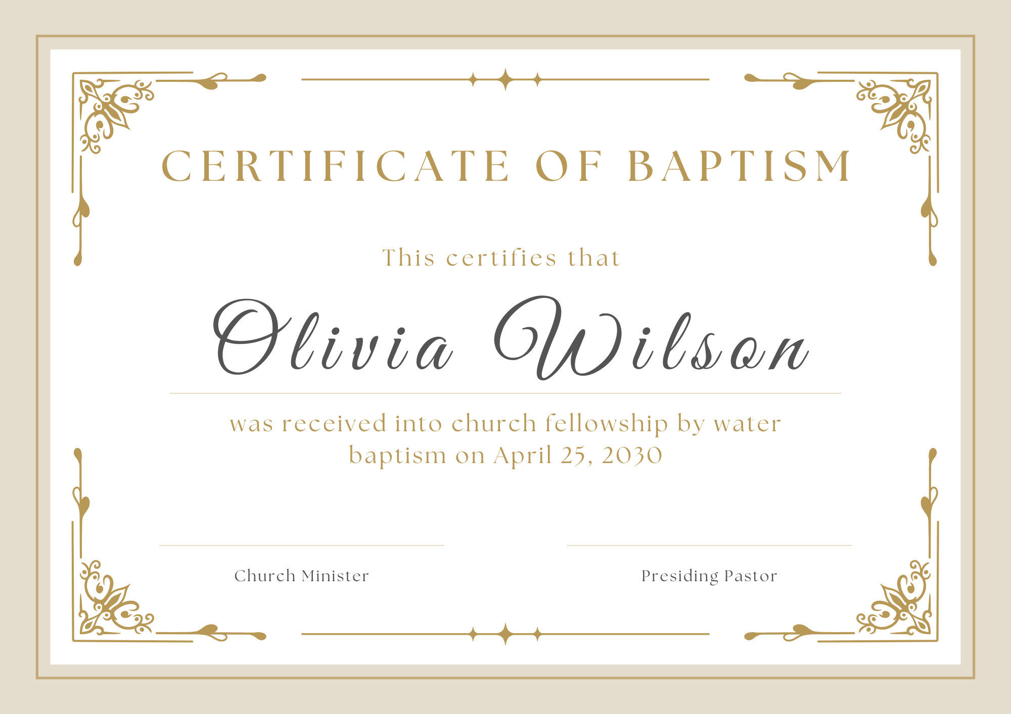 Baptism Certificate - Digital Template