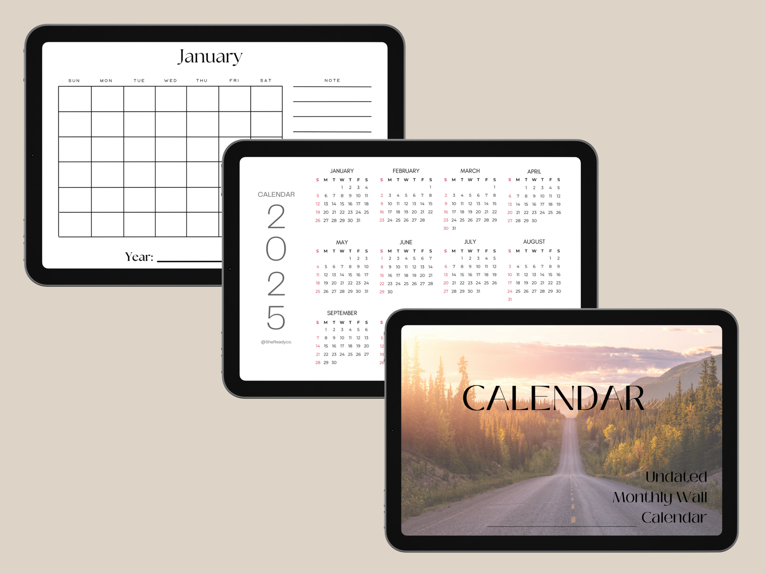 Undated Digital Wall Calendar - Timeless & Versatile