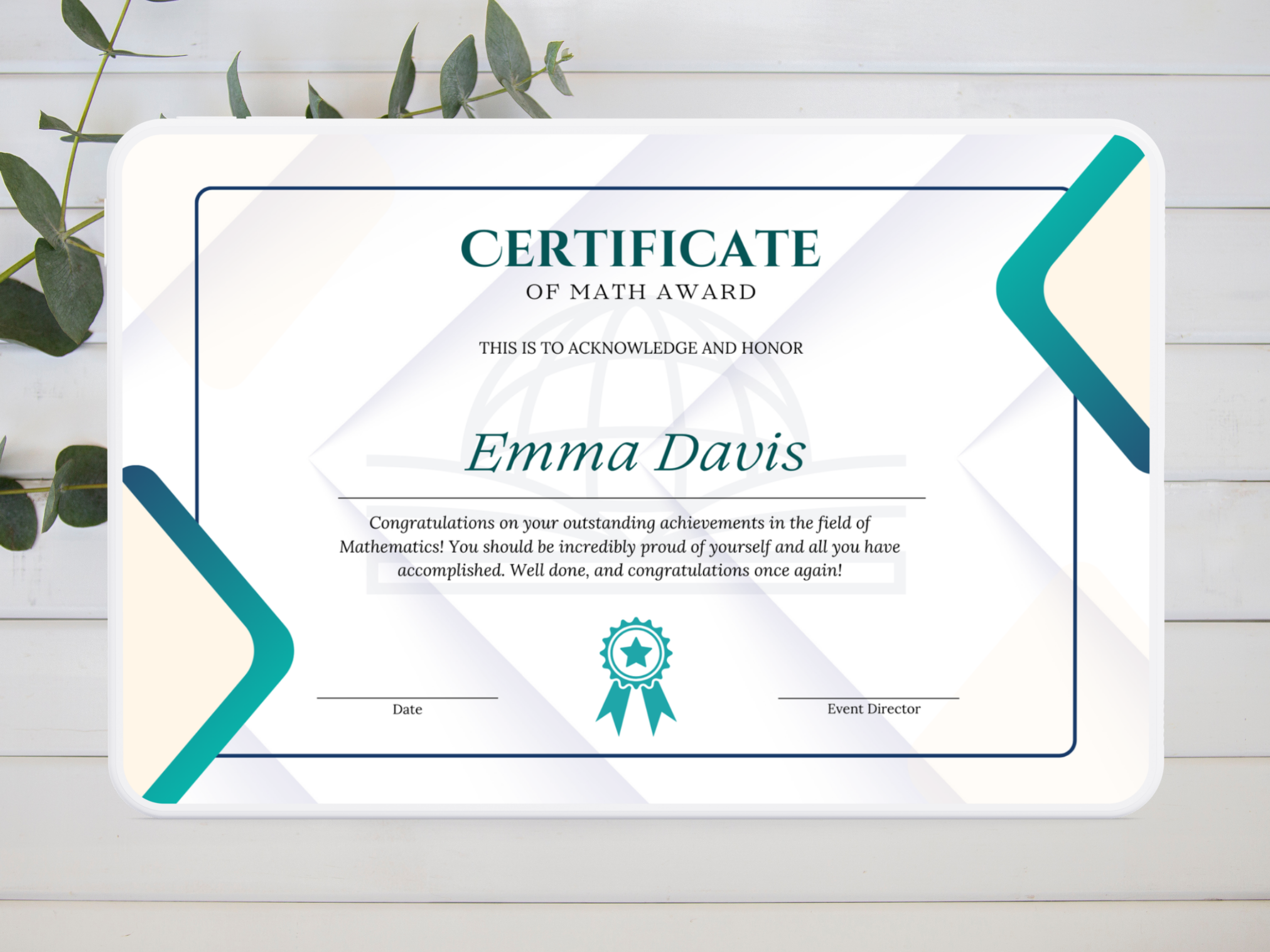 Math Award Participation Certificate - Digital Template