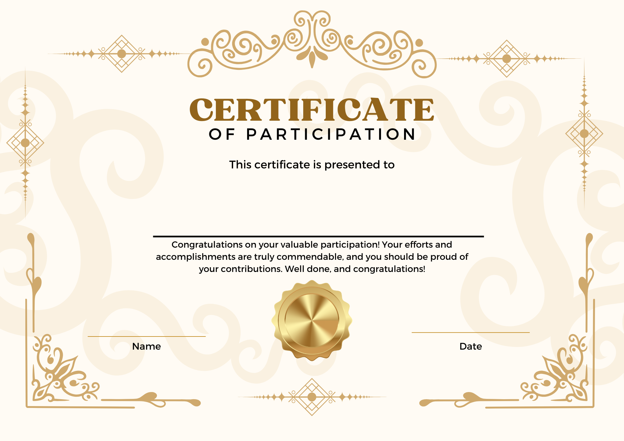 Participation Certificate - Digital Template