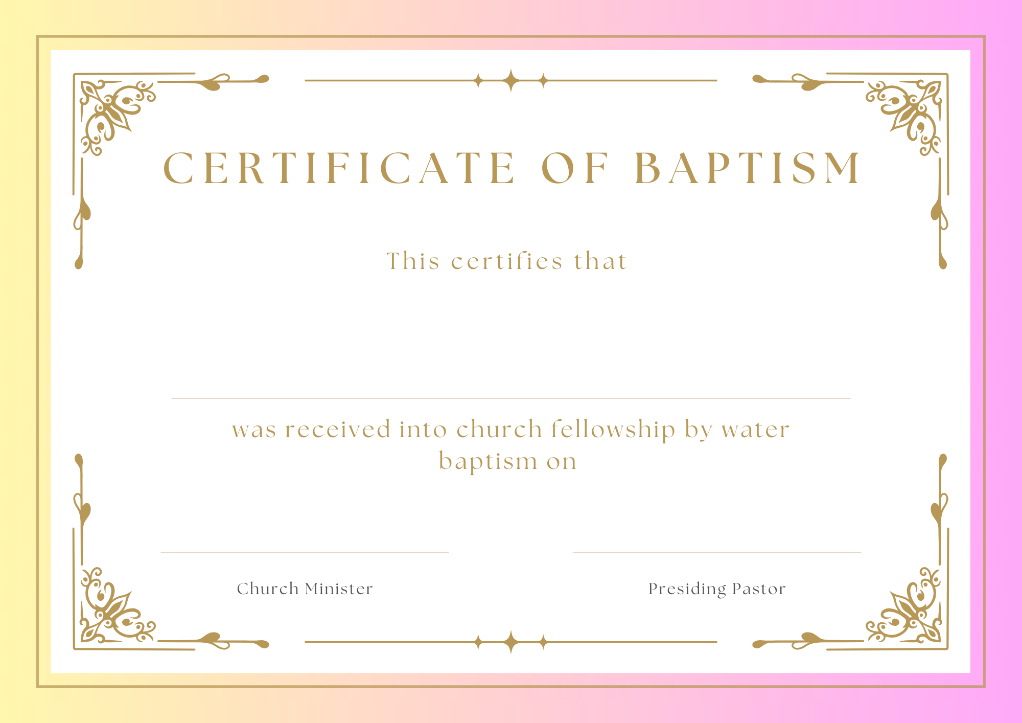 Baptism Certificate - Digital Template