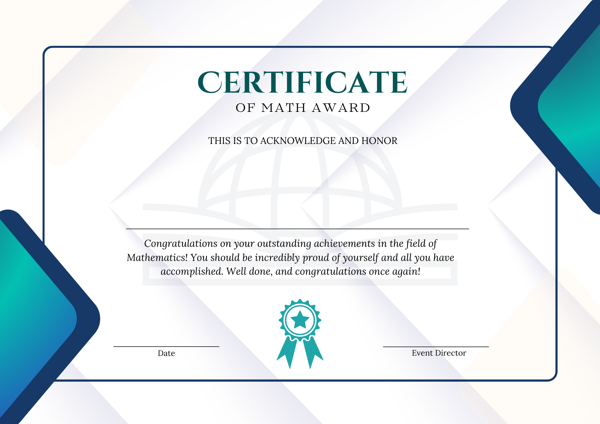 Math Award Participation Certificate - Digital Template