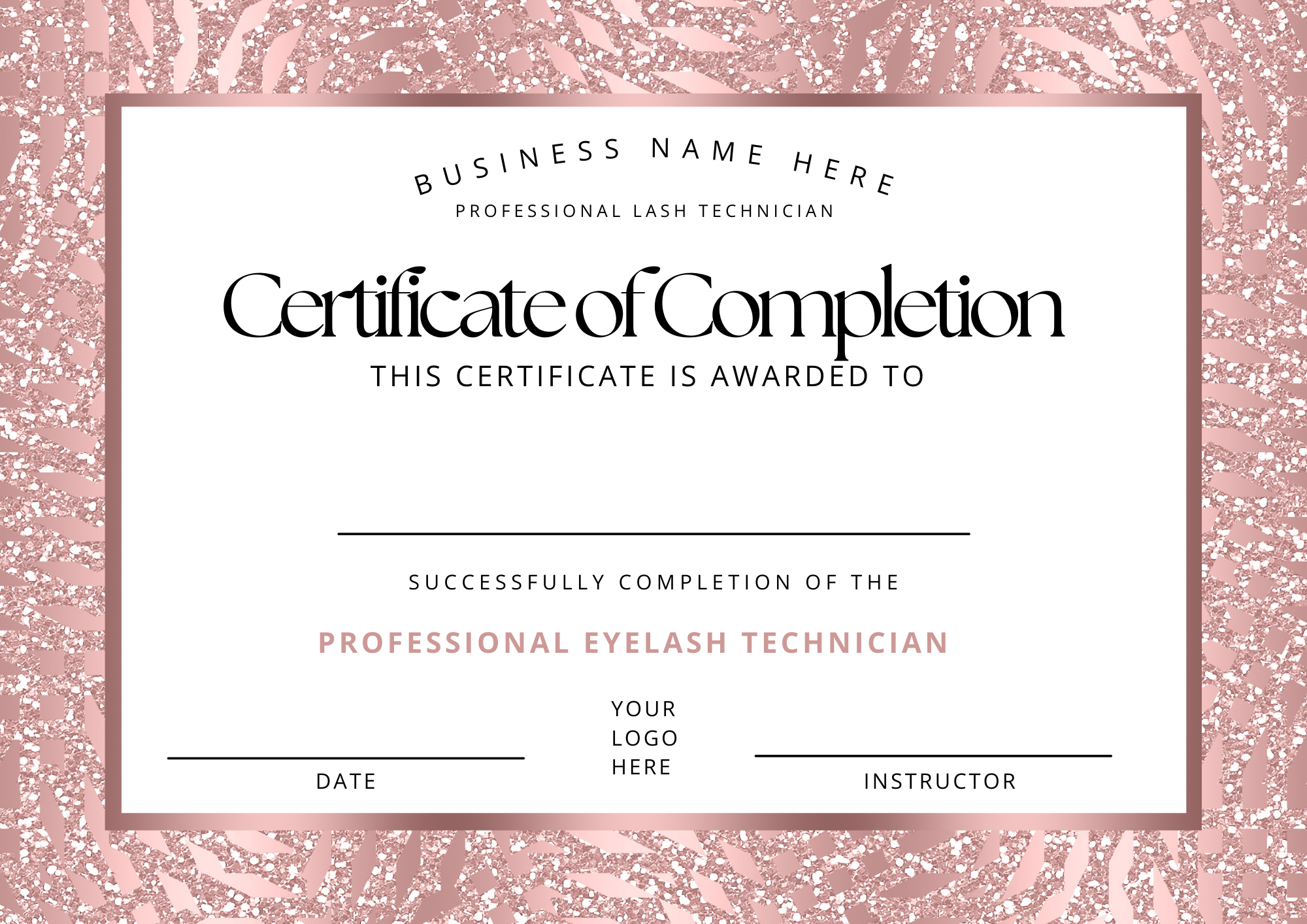 Eyelash Technician Certificate - Digital Template