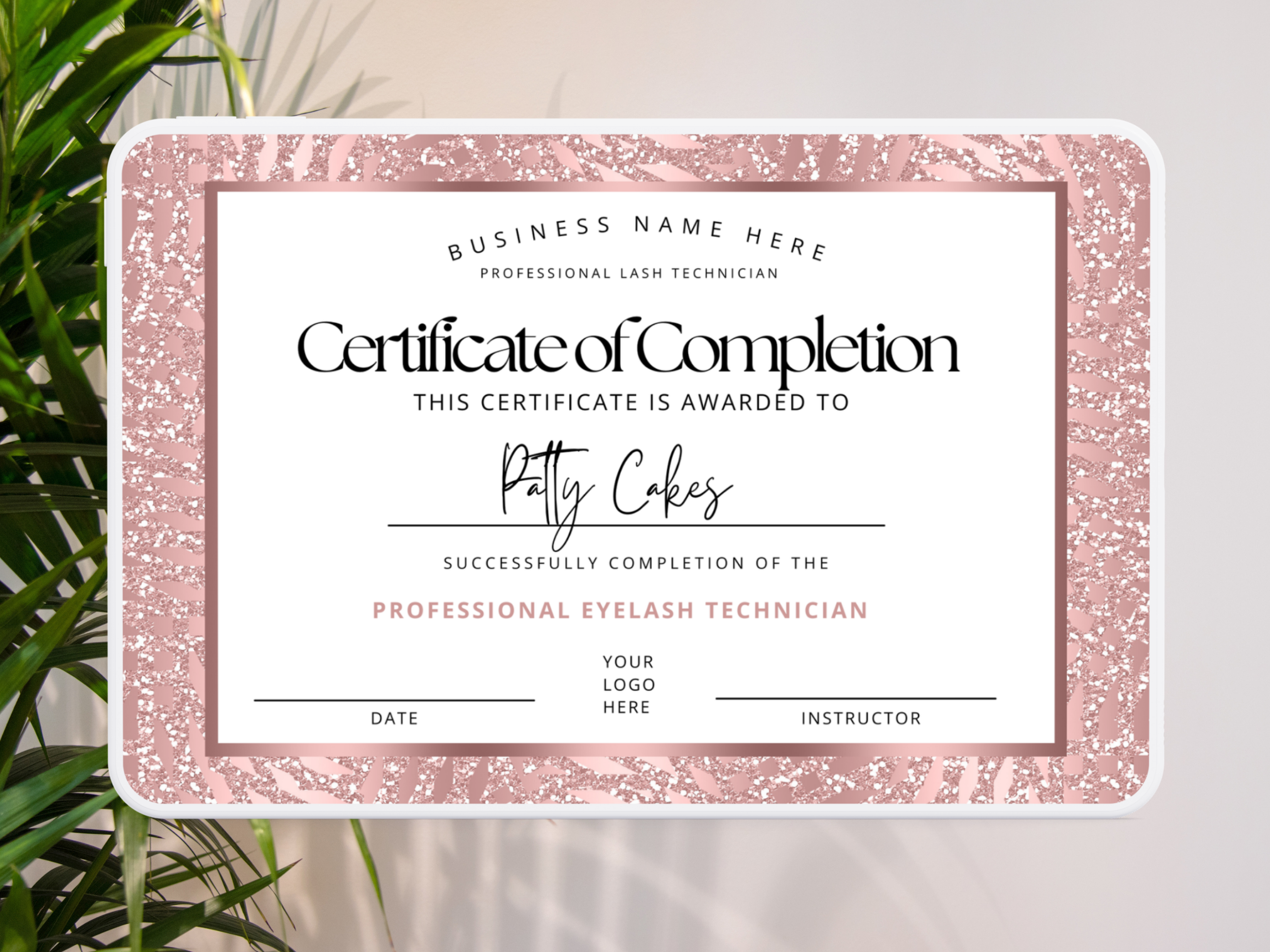 Eyelash Technician Certificate - Digital Template