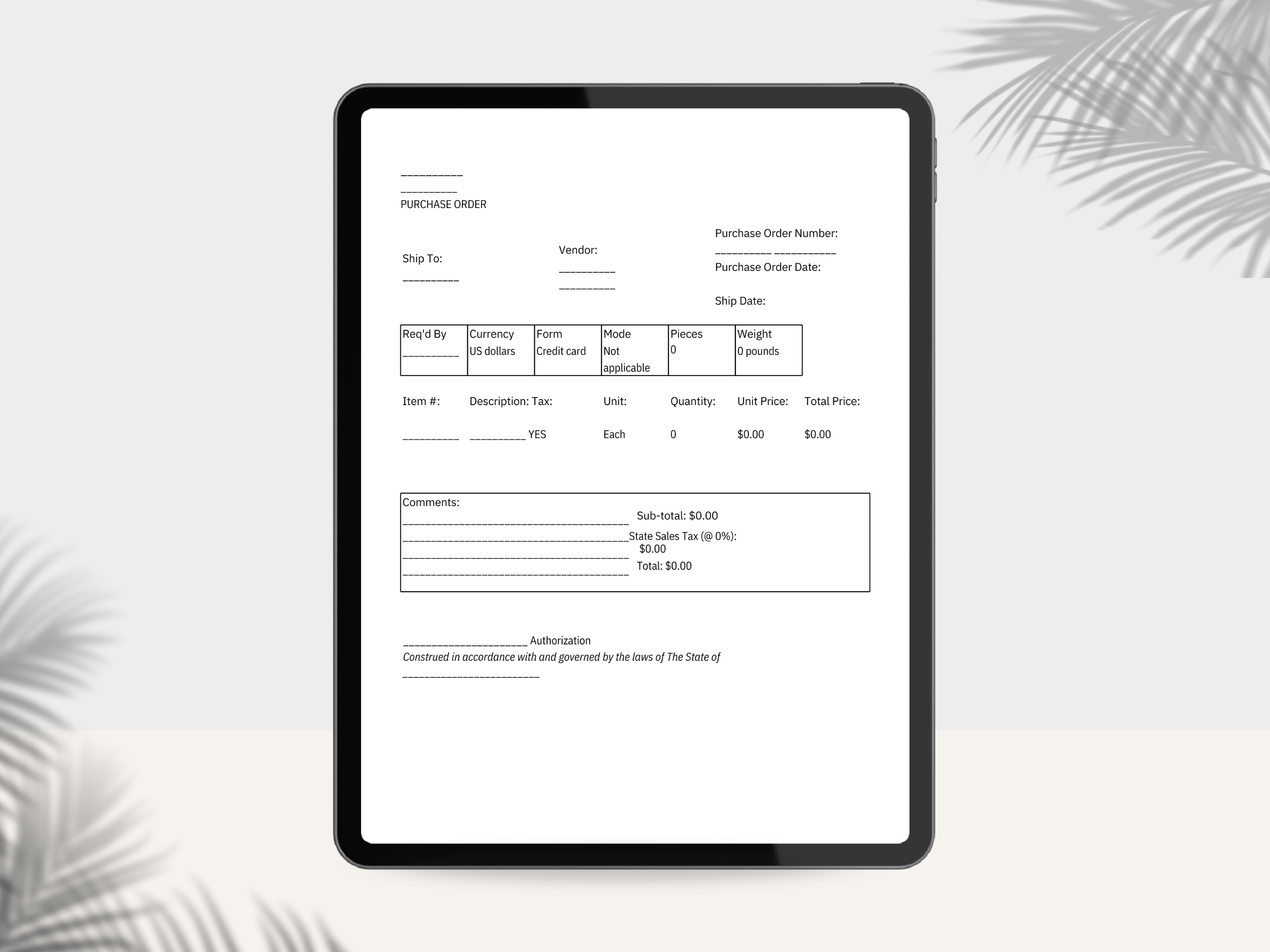 Purchase Order PDF Form