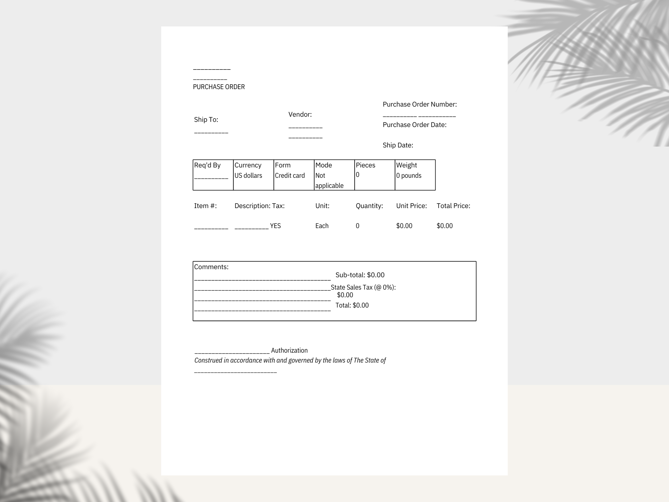 Purchase Order PDF Form