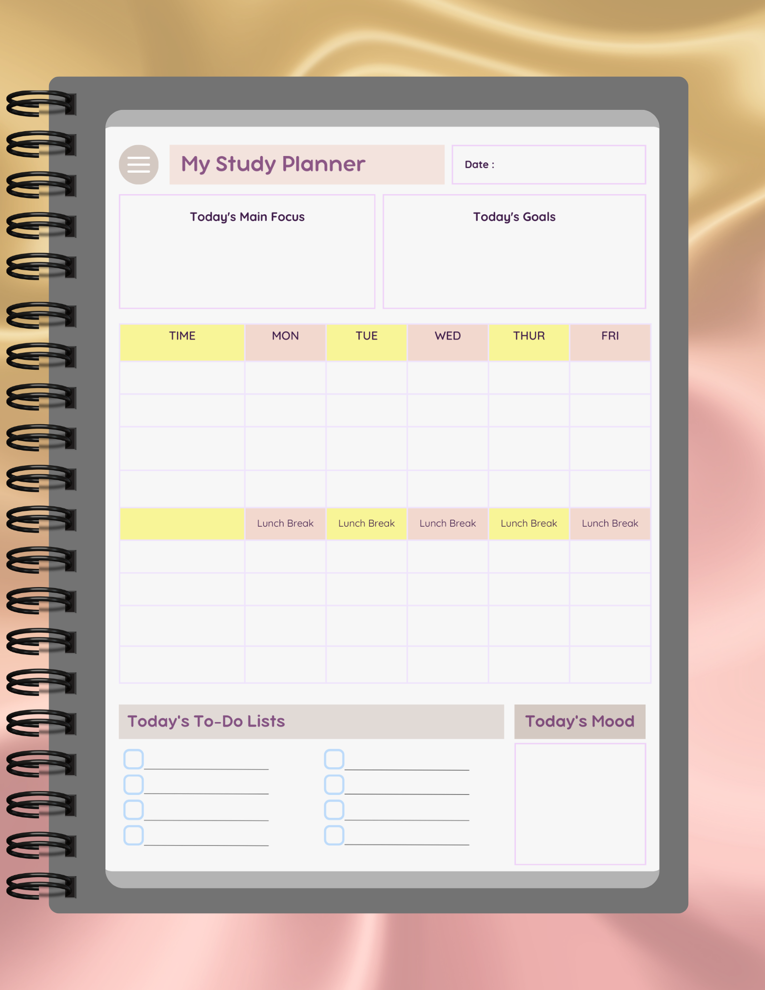 Pink & Gold Hyperlink Digital Planner – 70 Pages