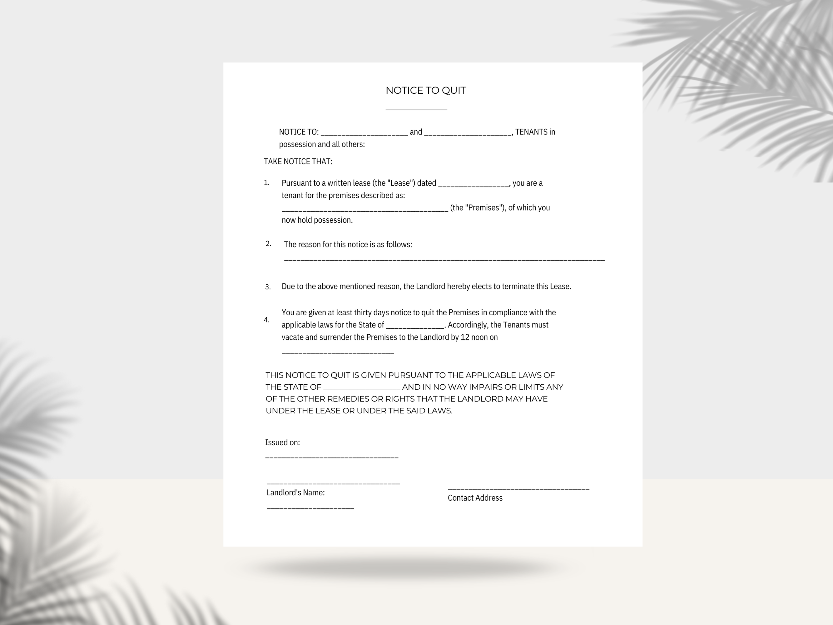Notice to Quit – 3-Page PDF Download