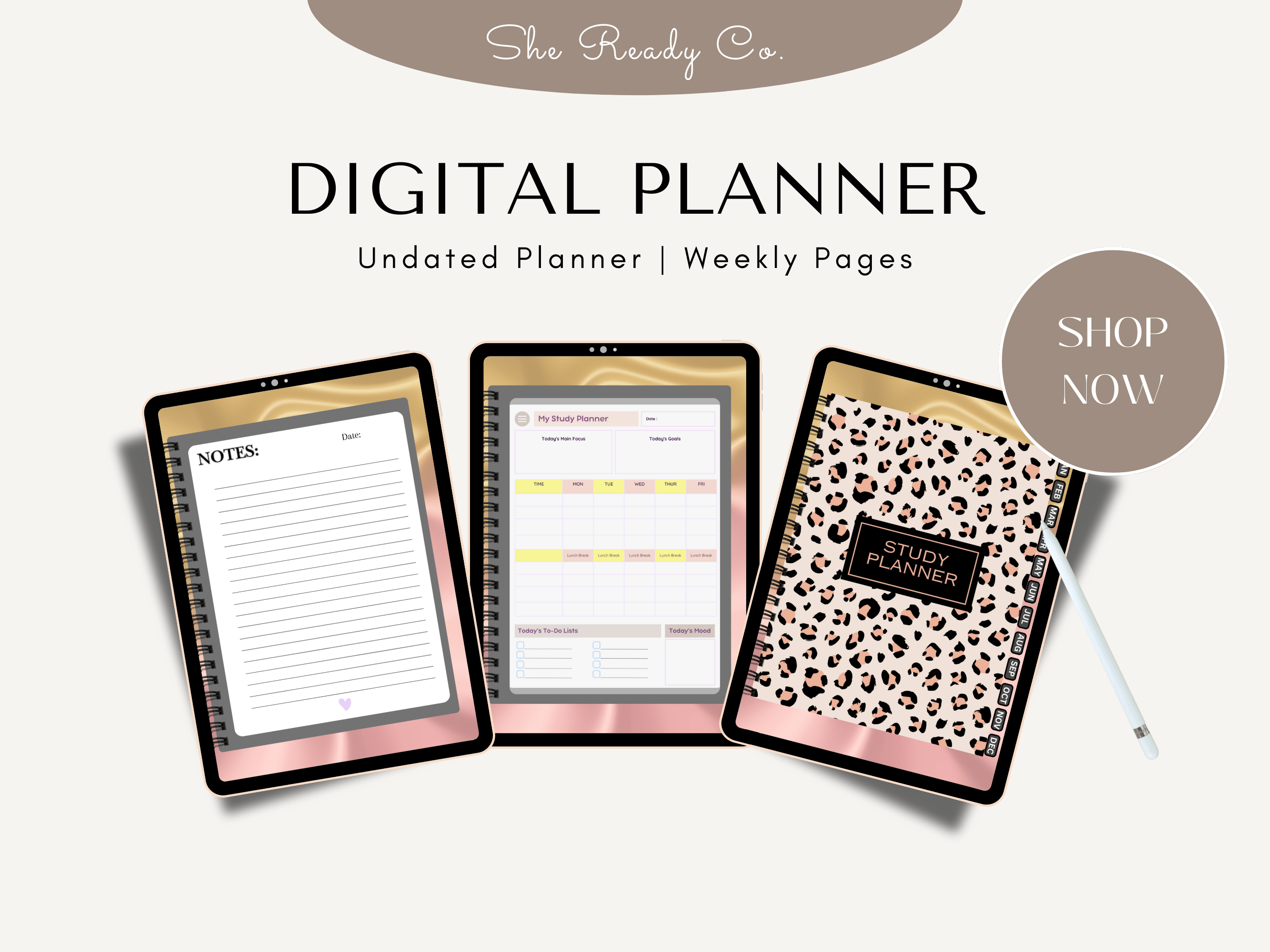 Pink & Gold Hyperlink Digital Planner – 70 Pages