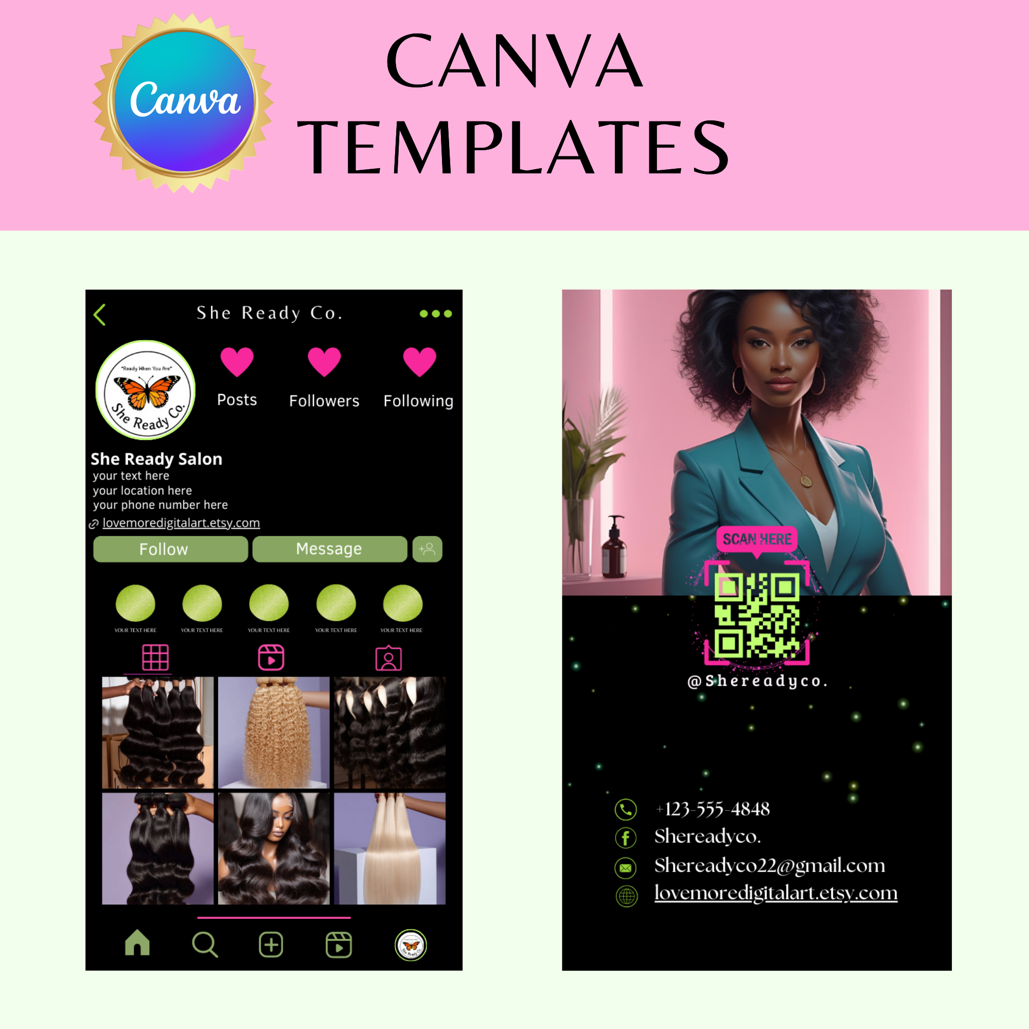 Pink & Lime Green DIY Instagram Business Cards 