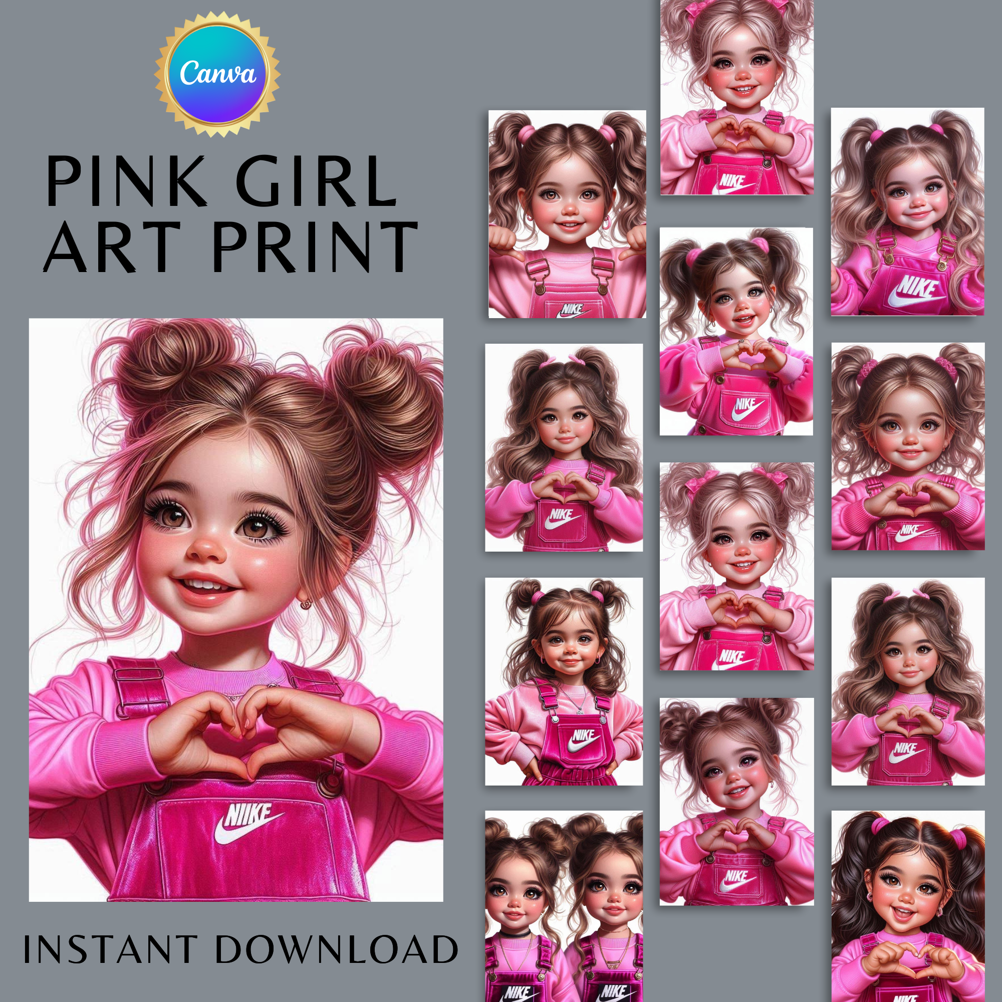 Pink Girl Digital Art Print | Clipart Bundle 