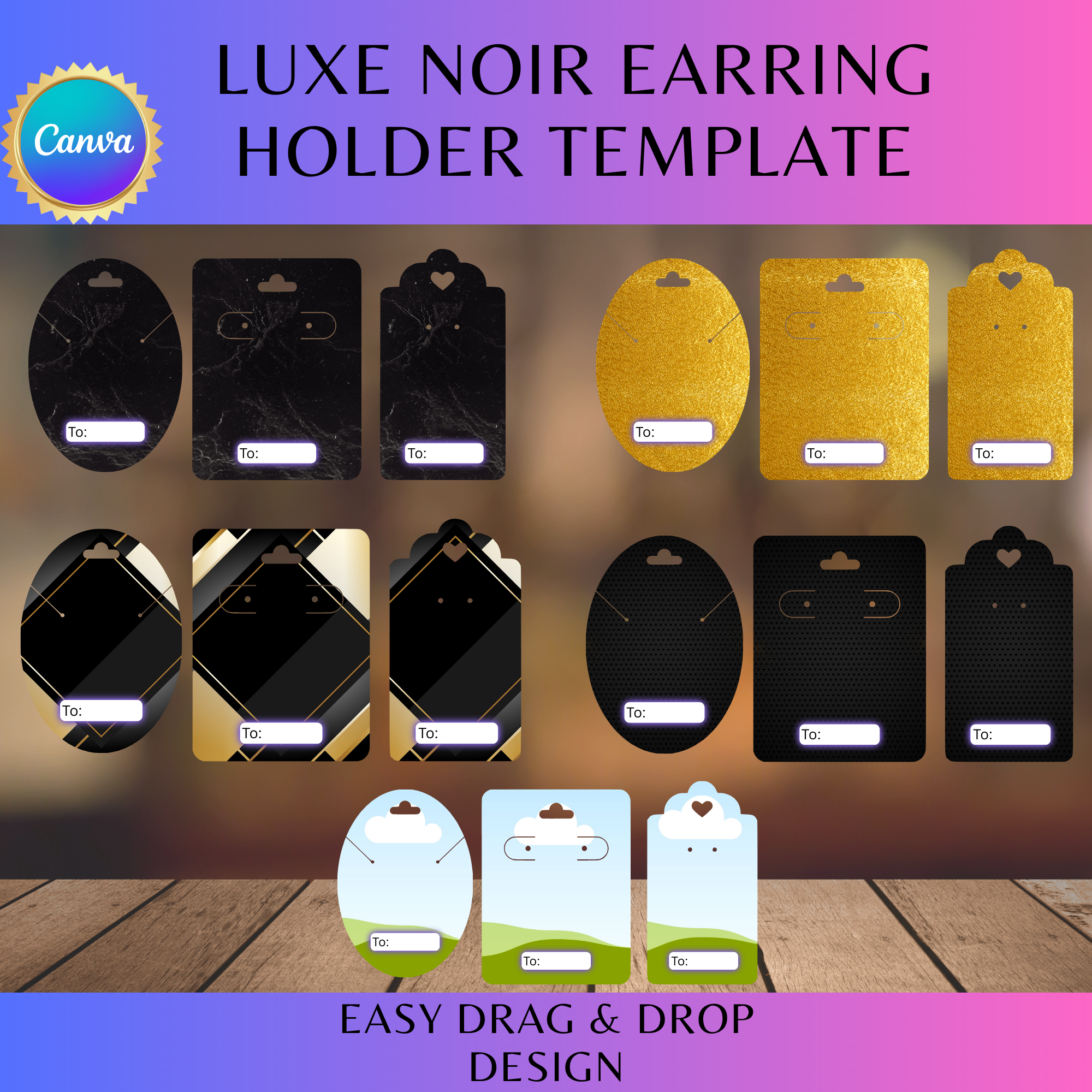 Luxe Noir Earring Holder Template Bundle