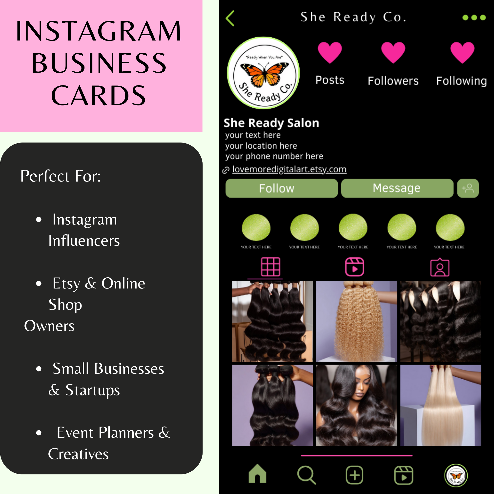Pink & Lime Green DIY Instagram Business Cards