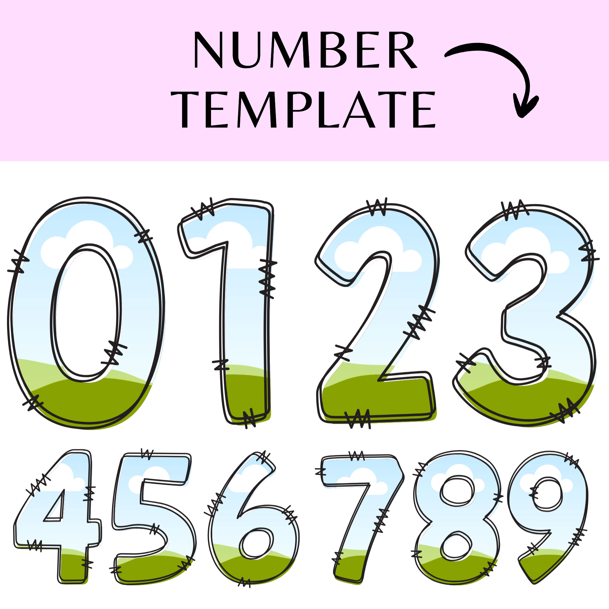 Alphabet A–Z & Numbers 0–9 Template Bundle 