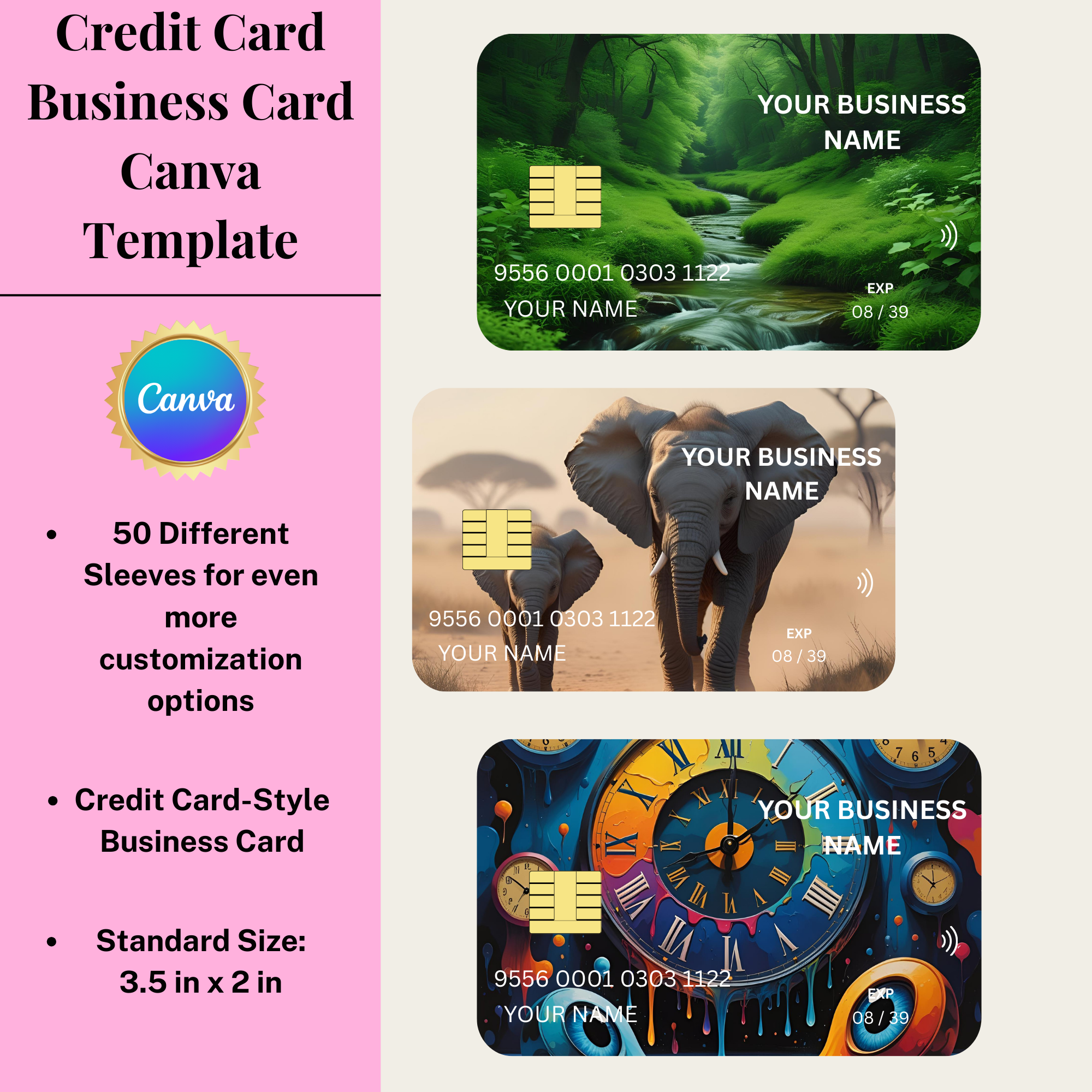 Credit Card Business Card Canva Template – Drag And Drop (Rounded Corners)