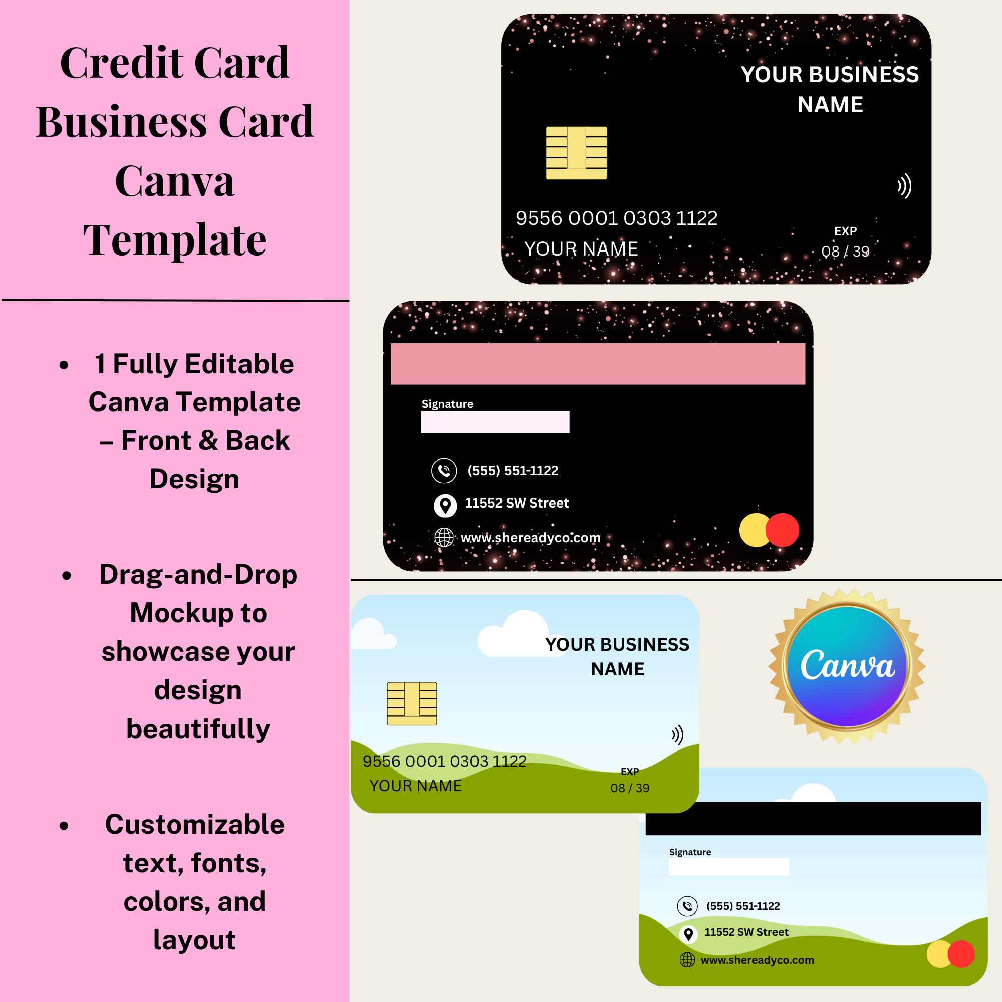 Credit Card Business Card Canva Template – Drag And Drop (Rounded Corners)