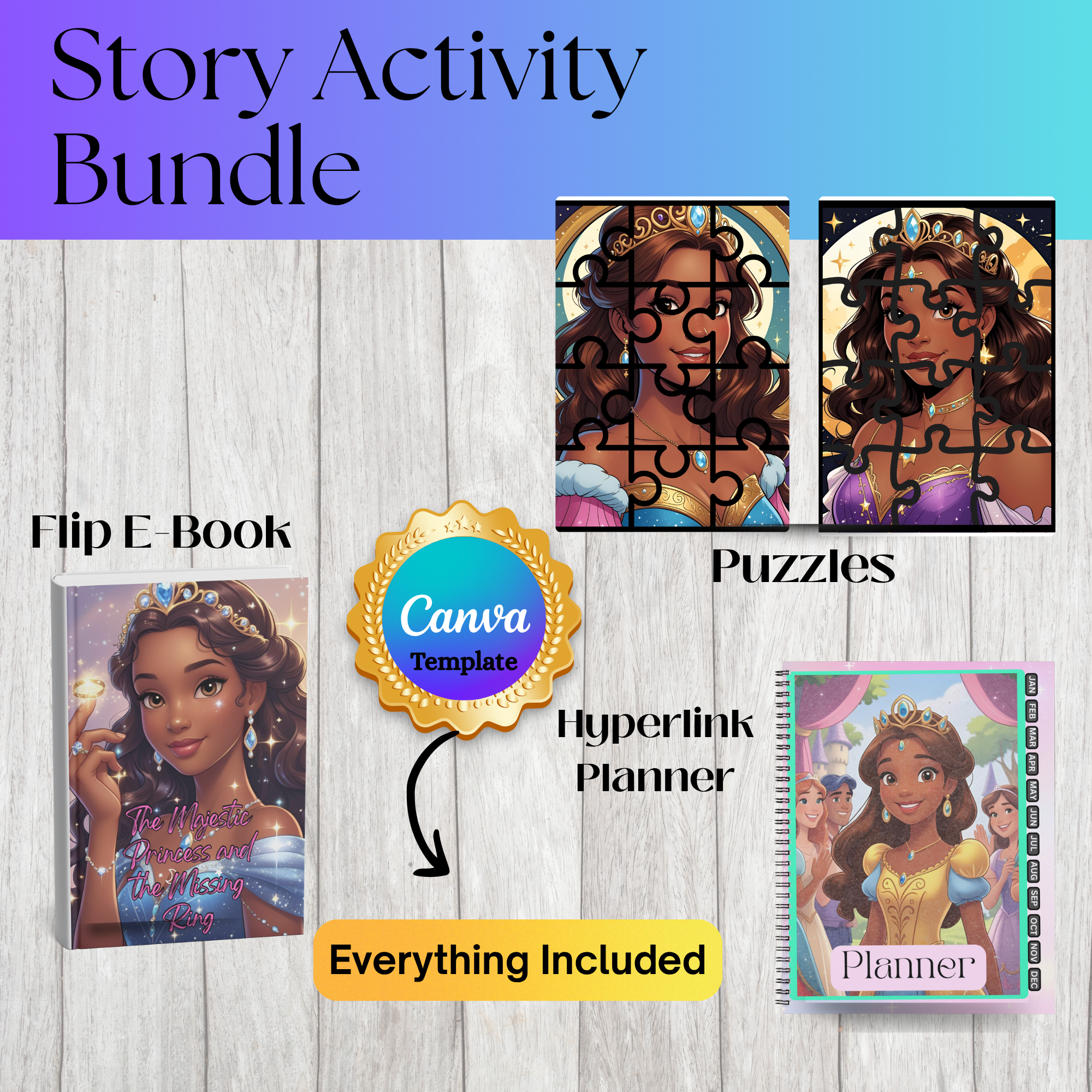 Majestic Princess Printable Bundle – Short Story E-Book | Hyperlinked Planner | Puzzle