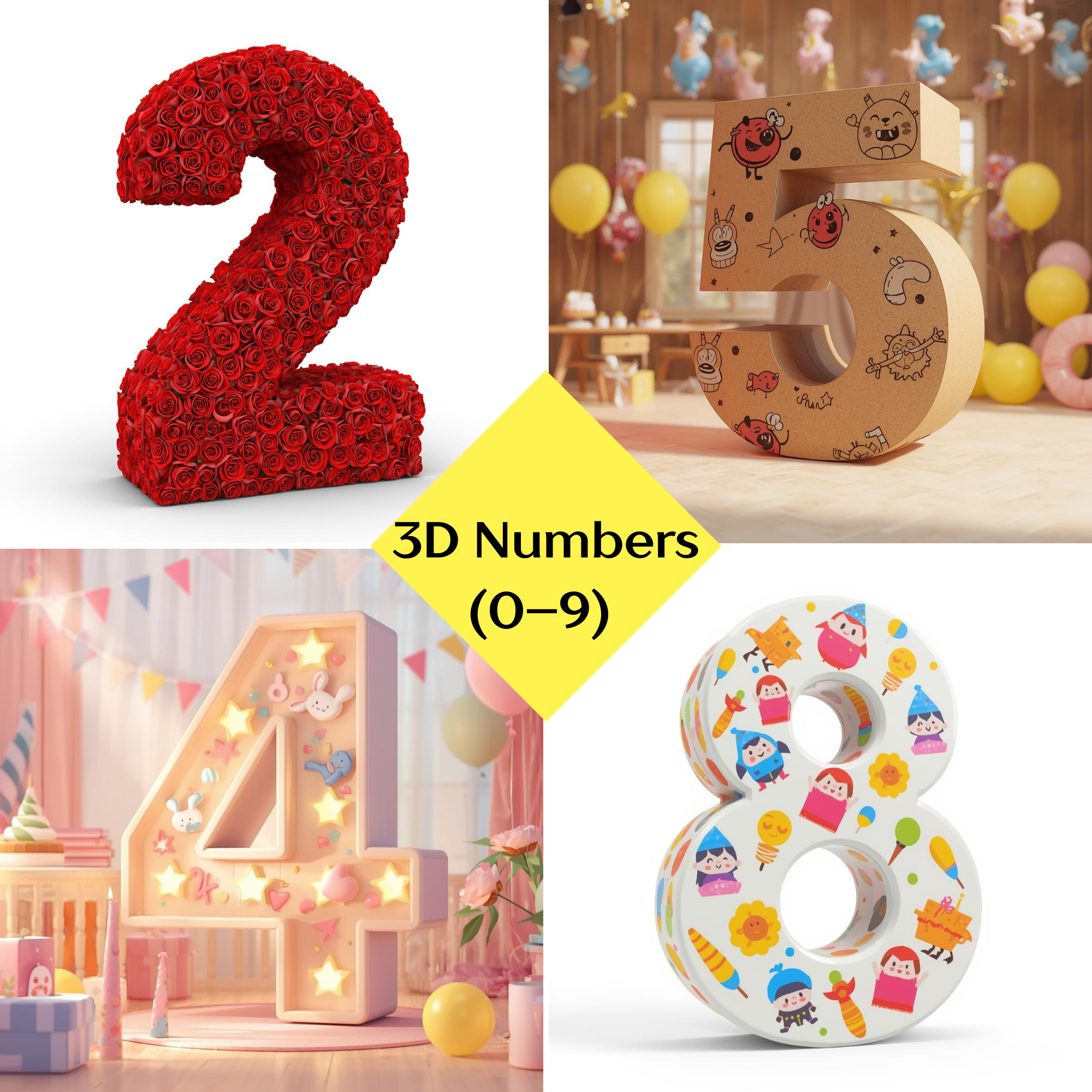3D Celebration Numbers Box Template Set (0–9)