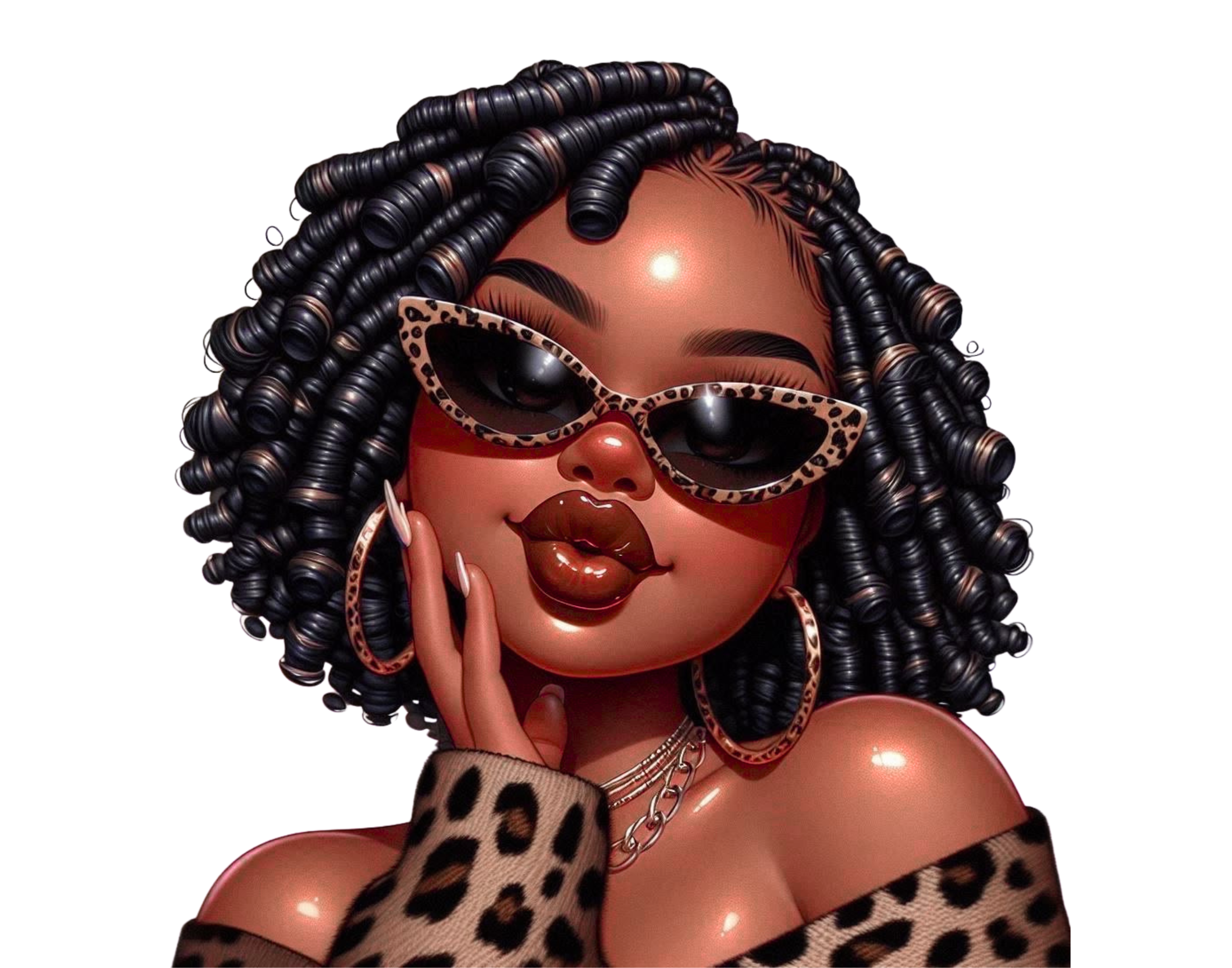 Pretty Brown Lady with Curly Hair & Sunglasses – PNG File