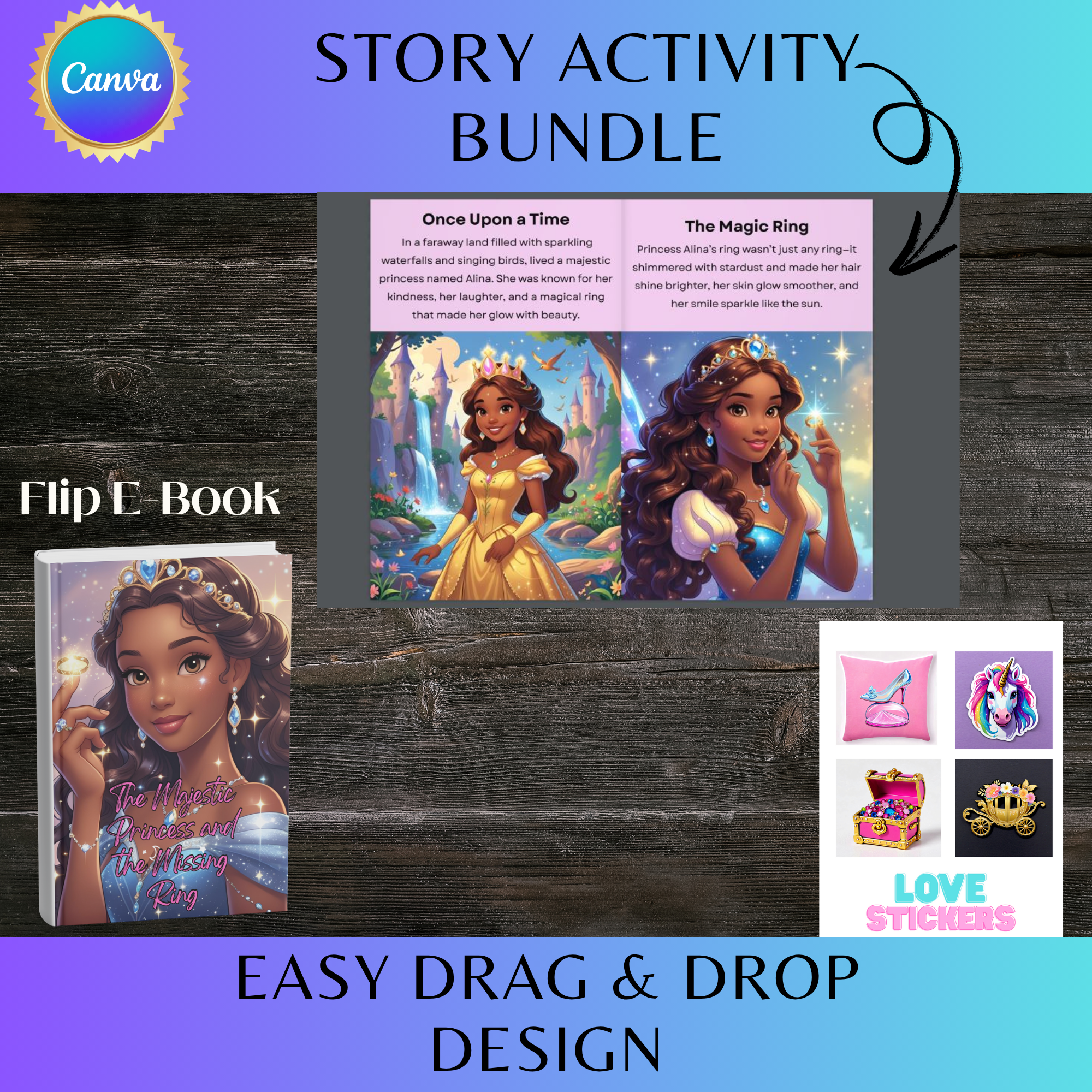 Majestic Princess Printable Bundle – Short Story E-Book | Hyperlinked Planner | Puzzle