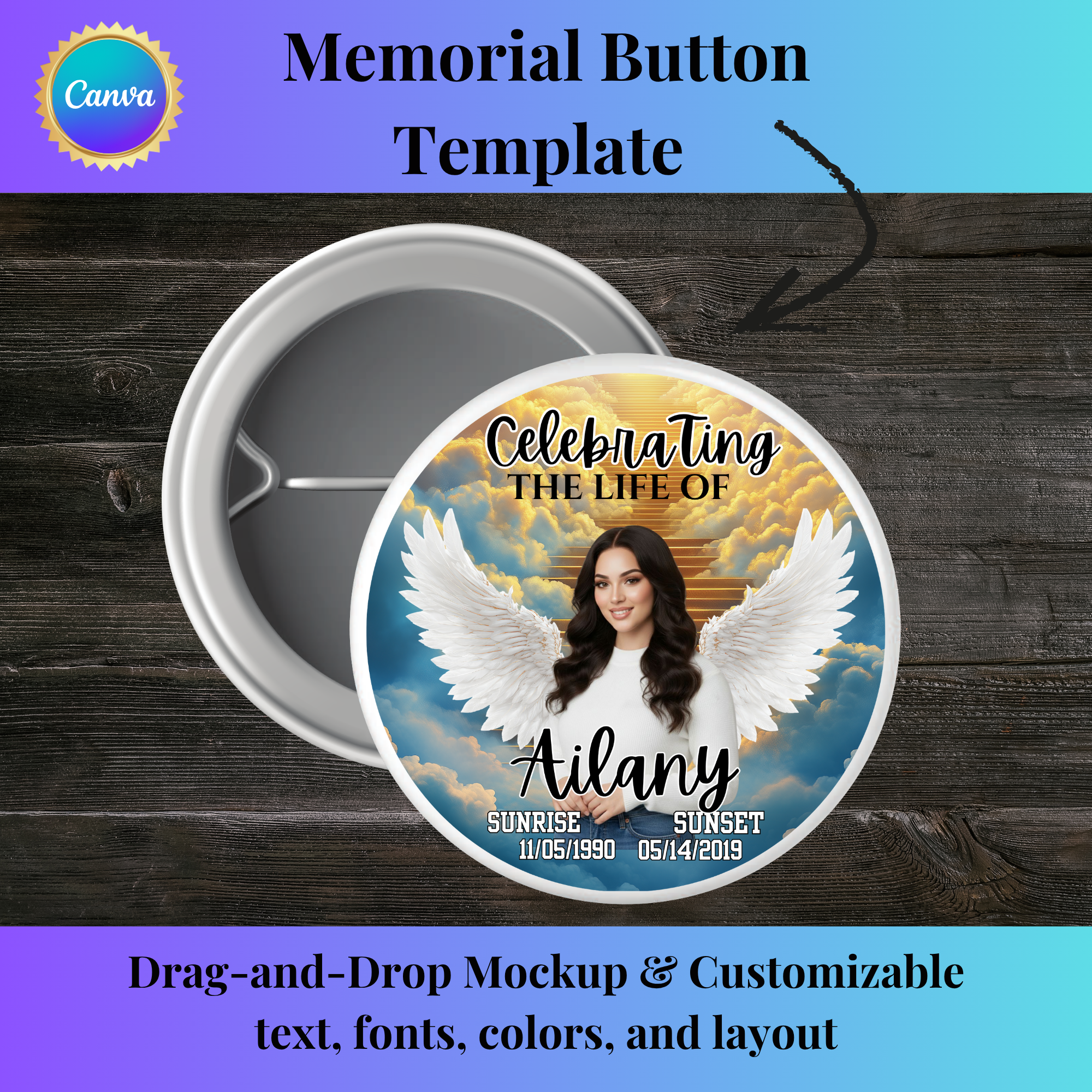 “Forever in Our Hearts” Memorial Button Template 