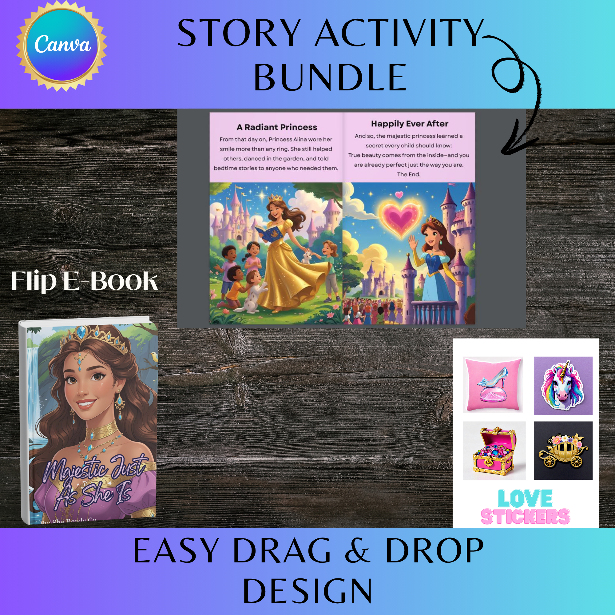  Majestic Just As She Is Printable Bundle – Short Story E-Book | Hyperlinked Planner | Puzzle