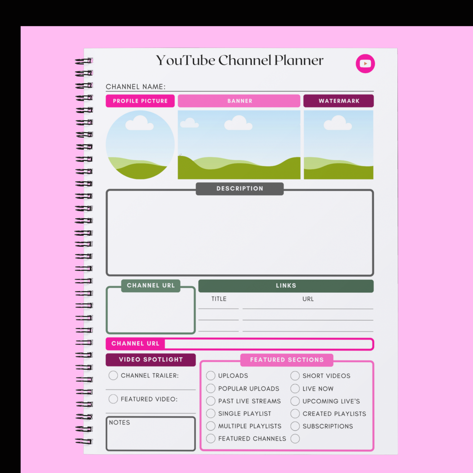Social Media & YouTube Planner – 40 Pages | Digital Content Creator Planner