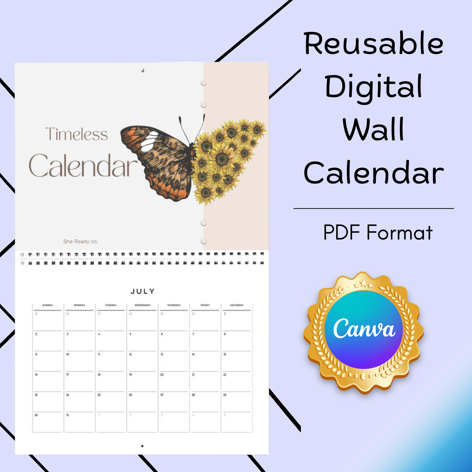 "Timeless Butterfly: Your Everlasting Digital Wall Calendar"