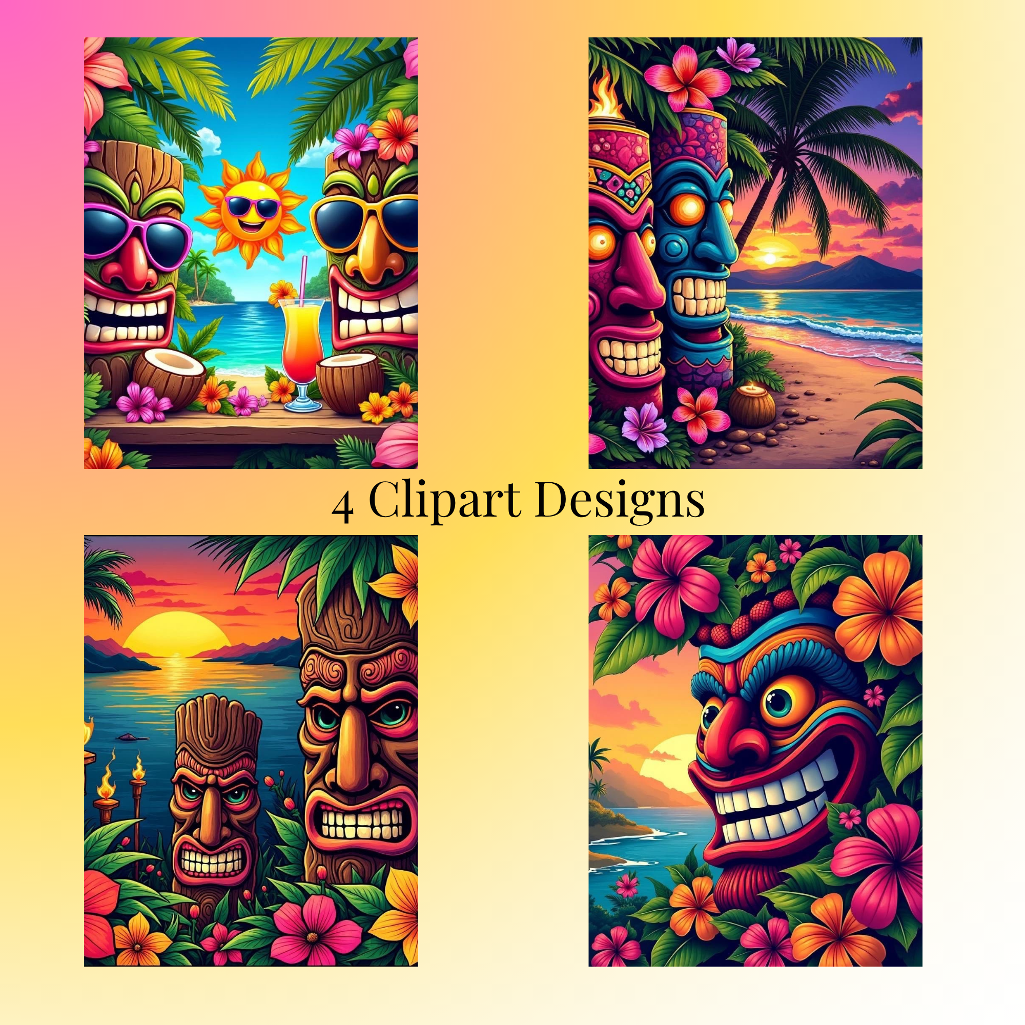 Aloha Vibes 3D Illustration Set – 4 Cool Tropical Images
